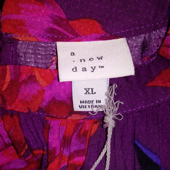 Purple Floral L/S Band Collar Midi Dress - Picture 14 of 14